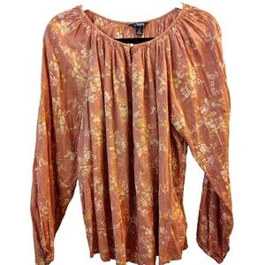 Chaps Women's Large Blouse BOHO Multicolor Floral Long Sleeve